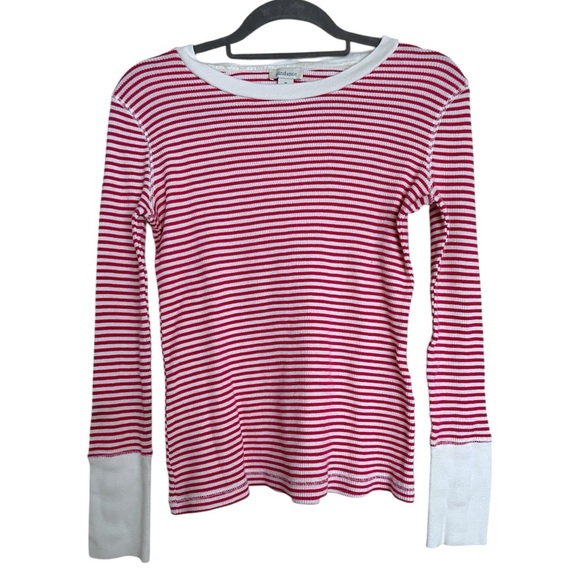 Sundance Joyful Striped Thermal Waffle Crewneck Cuff Long Sleeve Top Medium - Picture 2 of 7